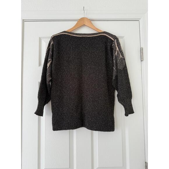 Vintage 80s Helen Knits Black Gold Metallic Tree Sweater - Picture 2 of 4